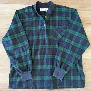 Vintage Vermont Country Store Green and Blue Plaid Polo Shirt